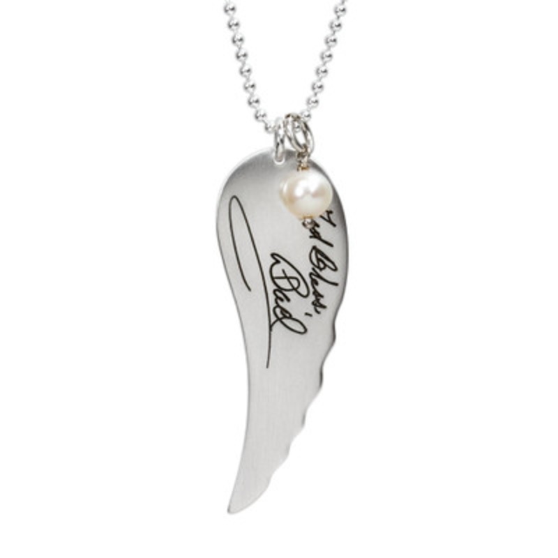 Large Handwriting Memorial Angel Wing Necklace