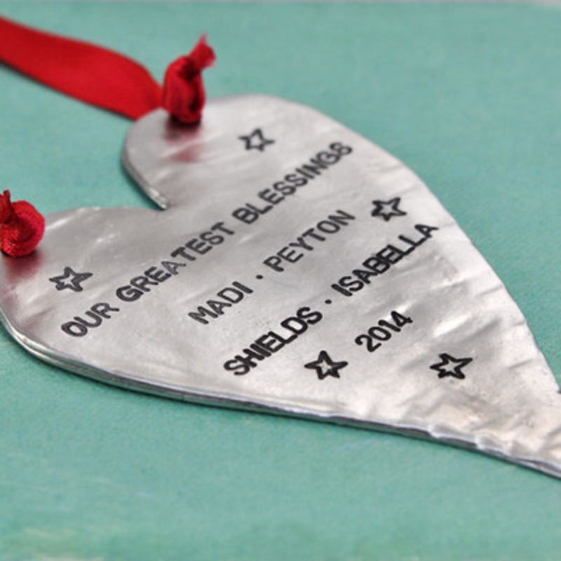 Large Heart Hand Stamped Ornament