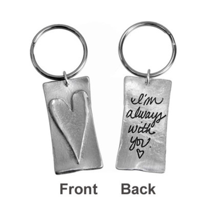 Raised Heart Rectangle Handwriting Key Chain