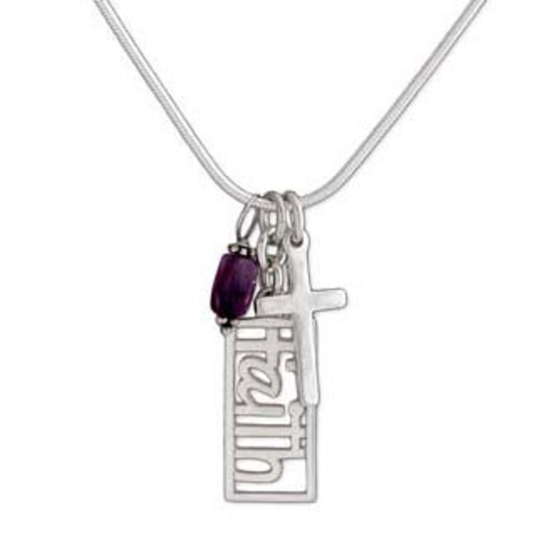 Rectangle Faith with Amethyst & Cross Necklace