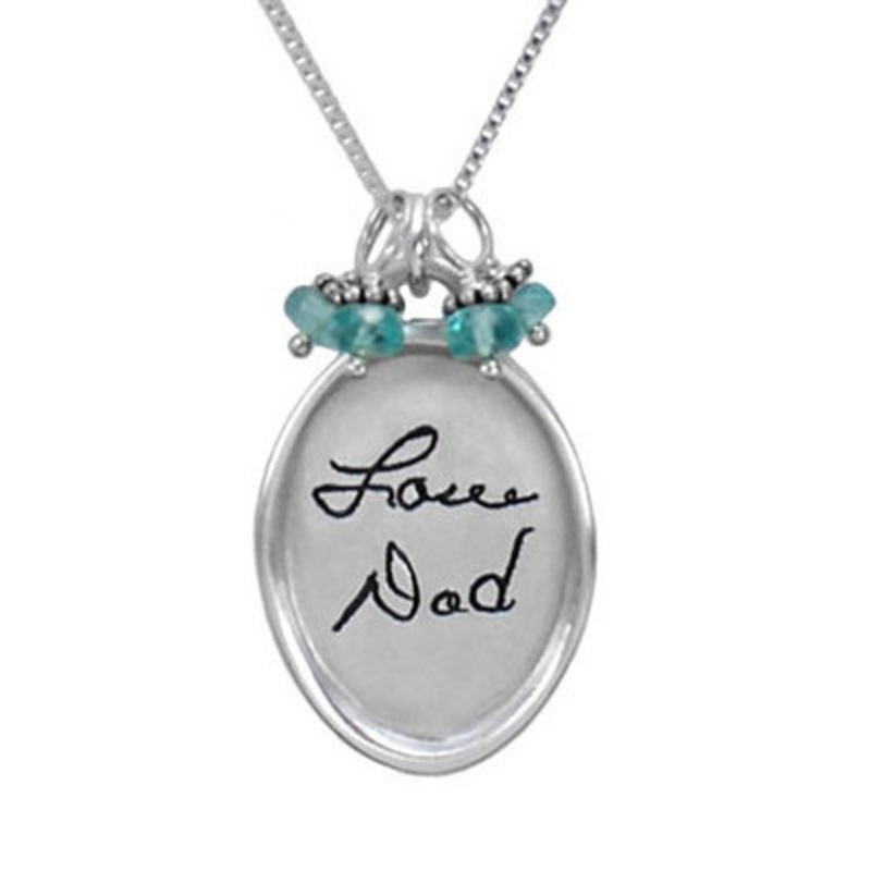 Sculpted Raised Edge Oval Handwriting Necklace