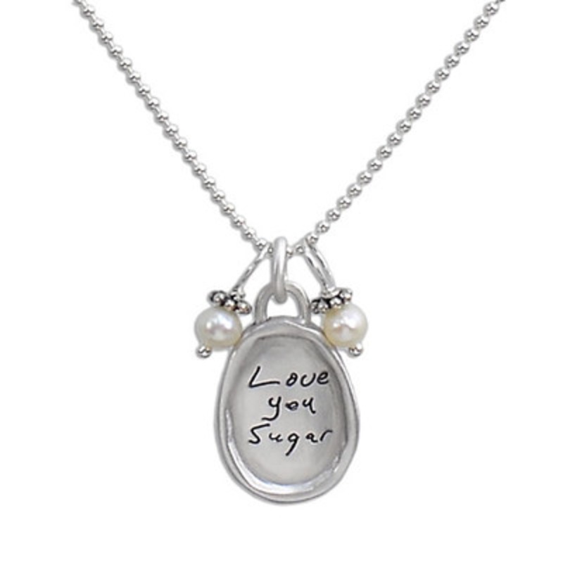 Sculpted Raised Edge Small Oval Handwriting Necklace