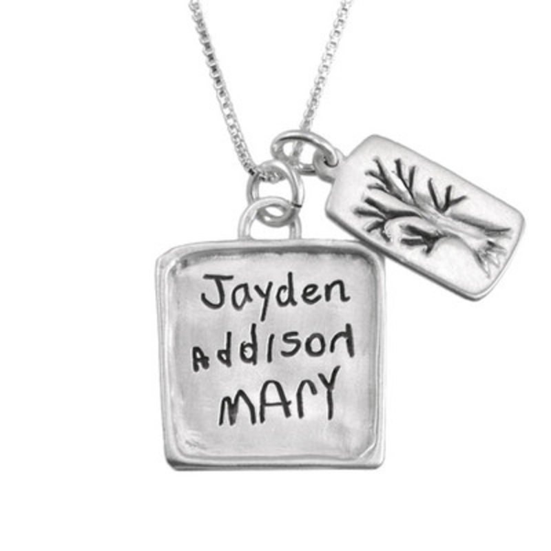 Sculpted Raised Edge Square Handwriting Necklace