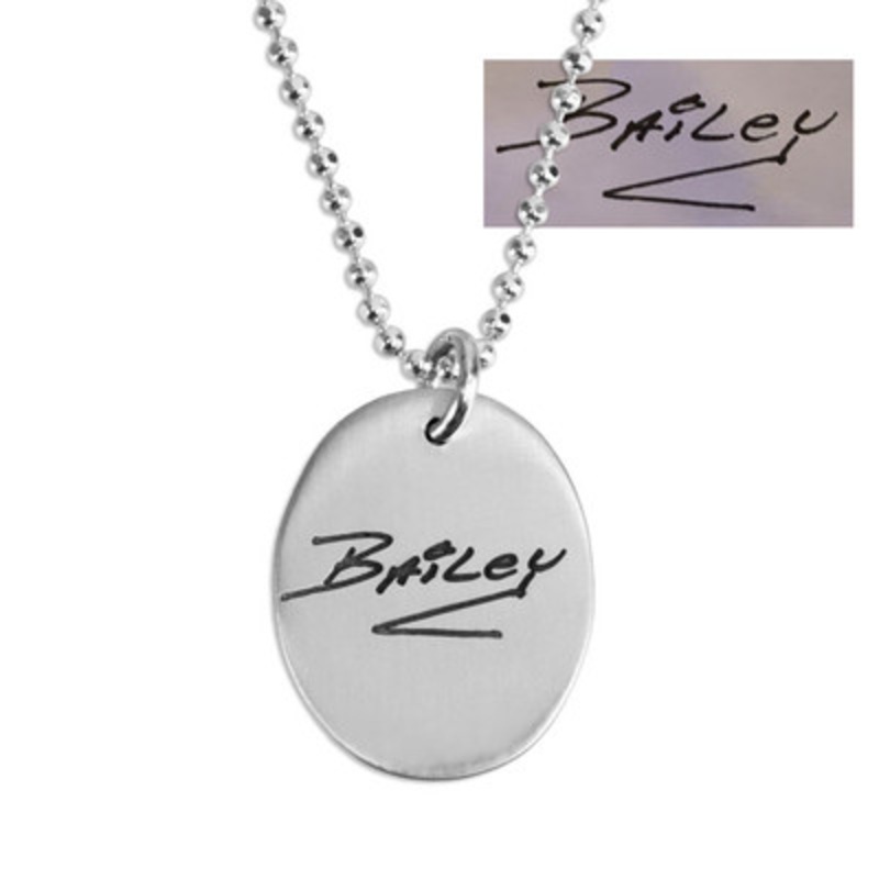 Small Oval Handwriting Artwork Necklace