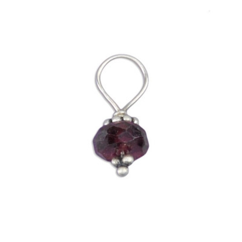 Tiny Garnet Gemstone Bead w/Bali Flower (Jan)