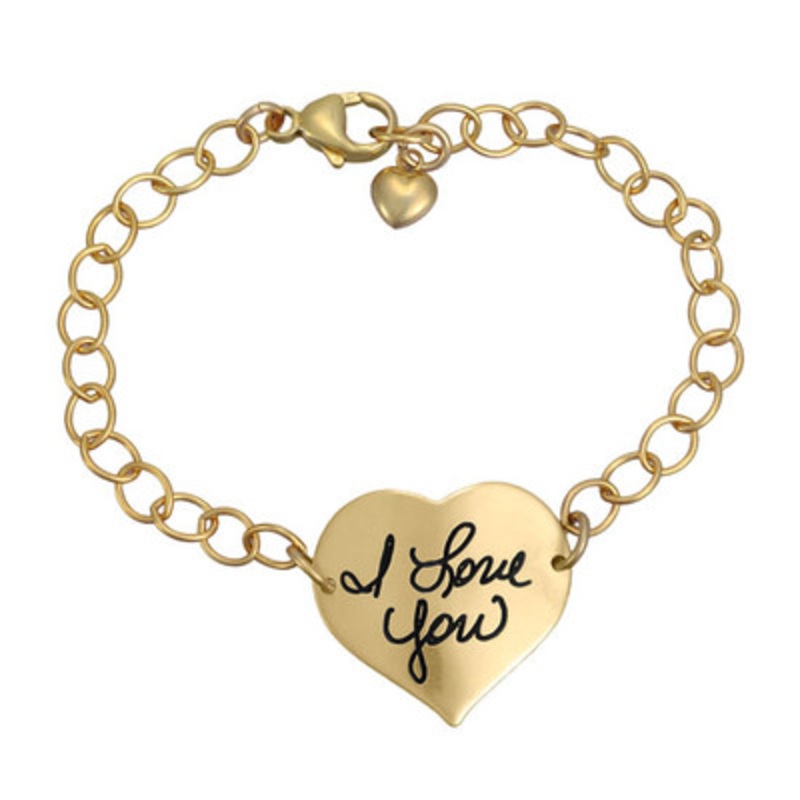 Custom Handwriting Heart Linked Bracelet in Gold