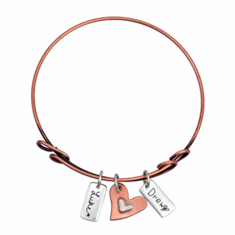 Dainty Rectangle Handwriting Charms on Adjustable Bangle