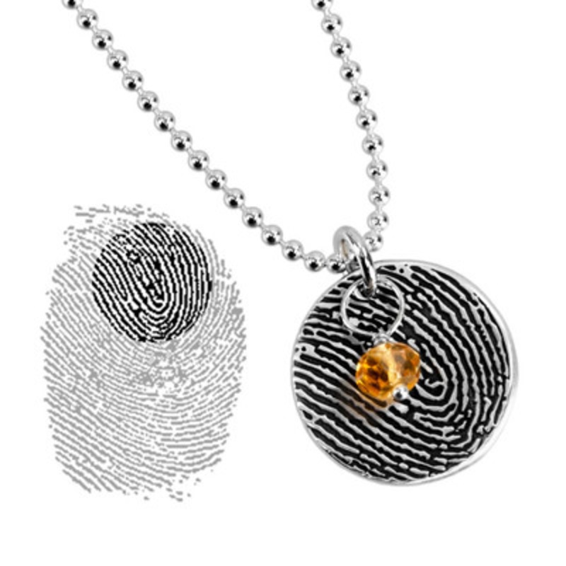 Fingerprint Necklace Round with Birthstone