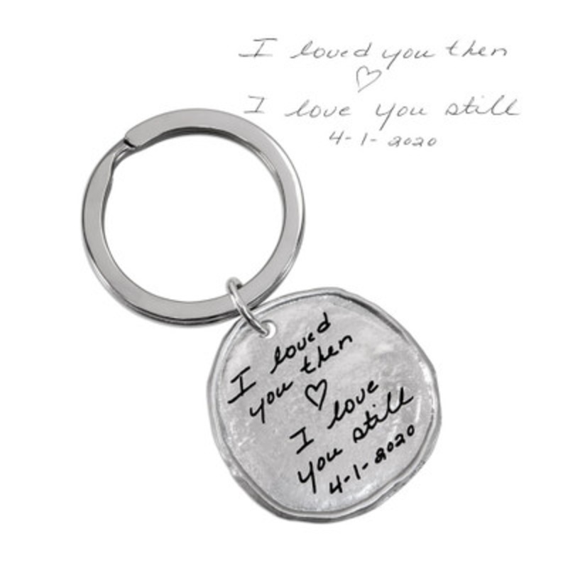 Handwriting Round Tag Key Chain Pewter