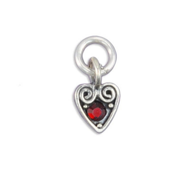 Heart Swirl Charm with Birthstone – January