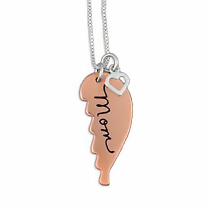 Medium Copper Handwriting Memorial Angel Wing Necklace