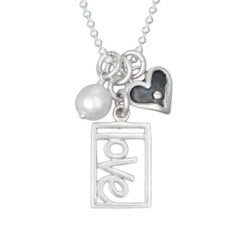Rectangle Love with Pearl & Heart Necklace