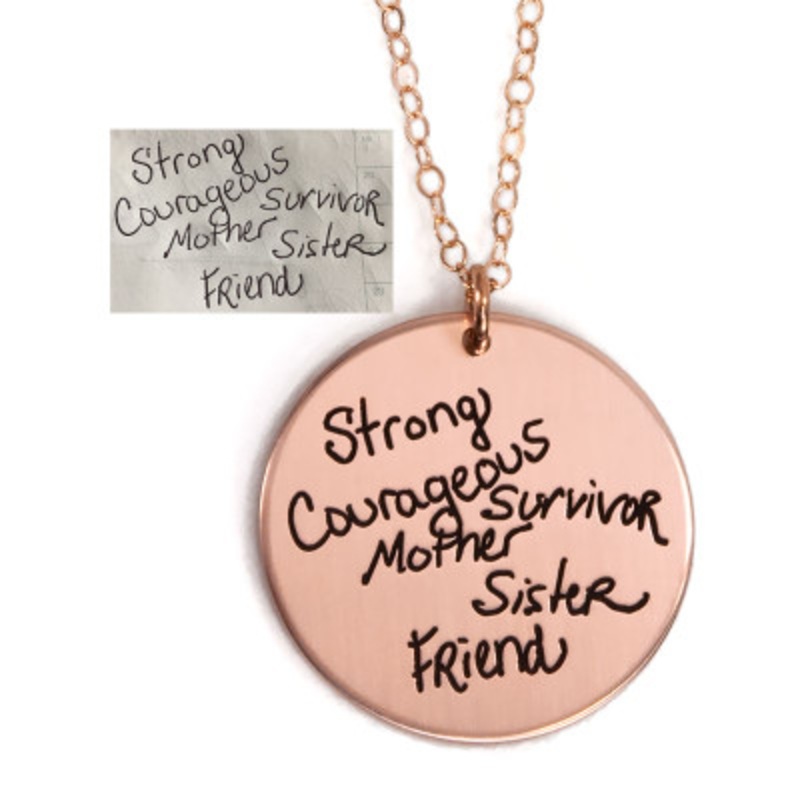 Rose Gold Disc Handwriting Necklace 7/8