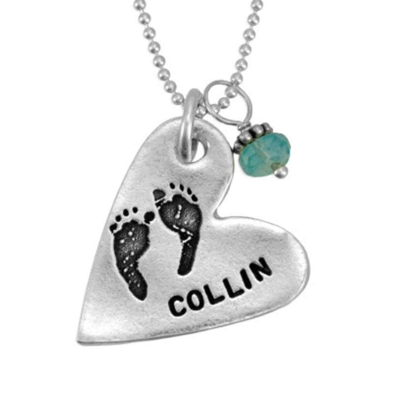 Sculpted Heart with Baby’s Footprints Necklace