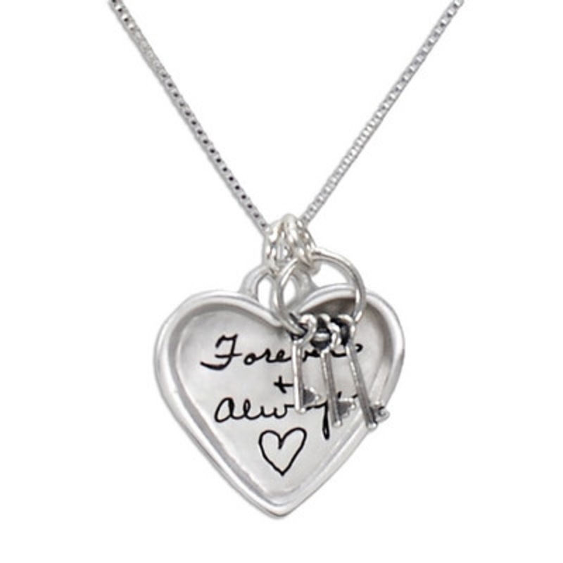 Sculpted Raised Edge Large Heart Handwriting Necklace