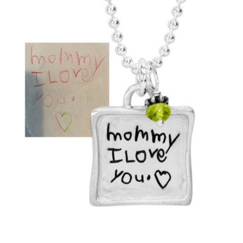 Sculpted Raised Edge Small Square Handwriting Necklace