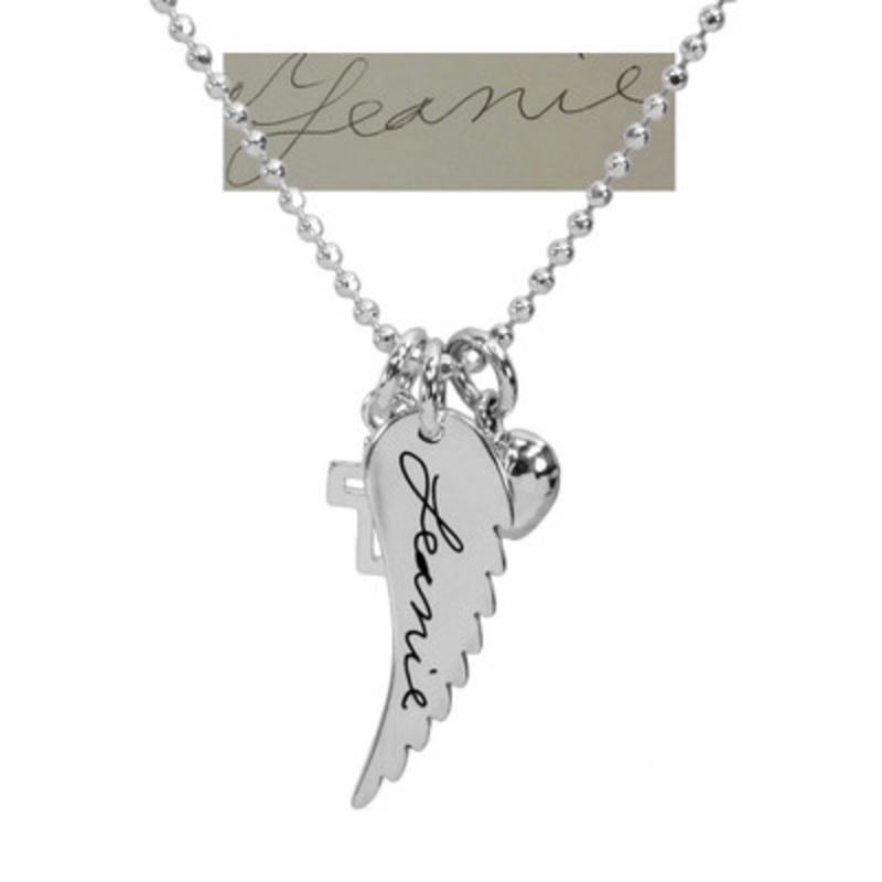 Small Handwriting Memorial Angel Wing Necklace