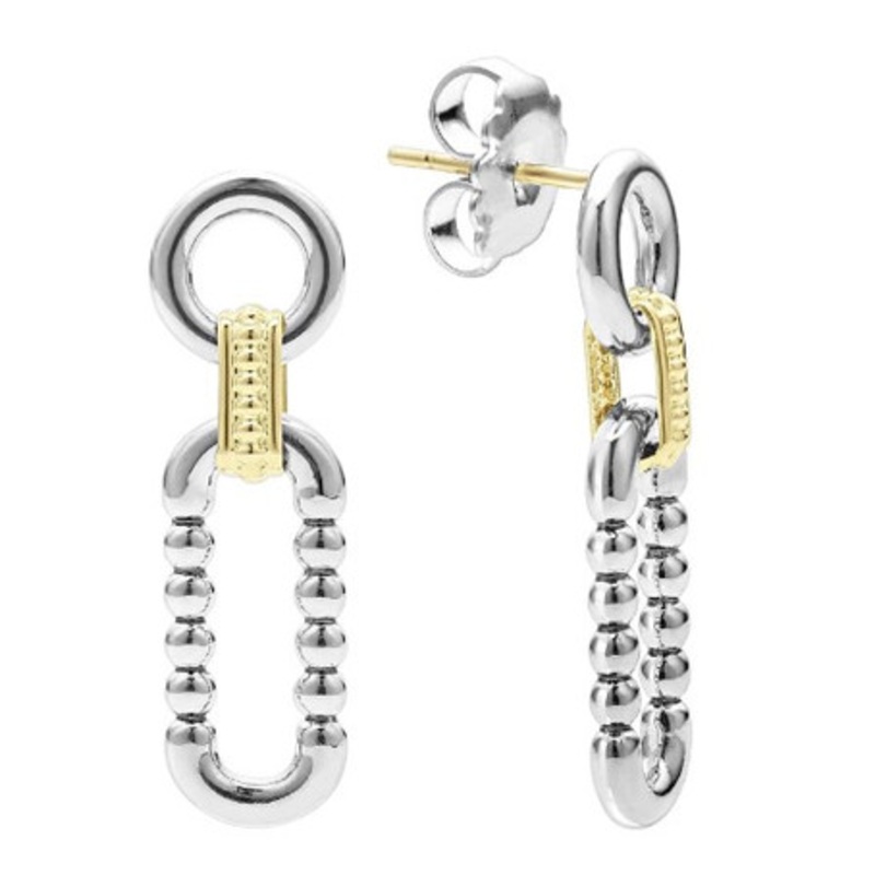 Caviar TWO TONE LINK DROP EARRINGS [JEOTH0145]