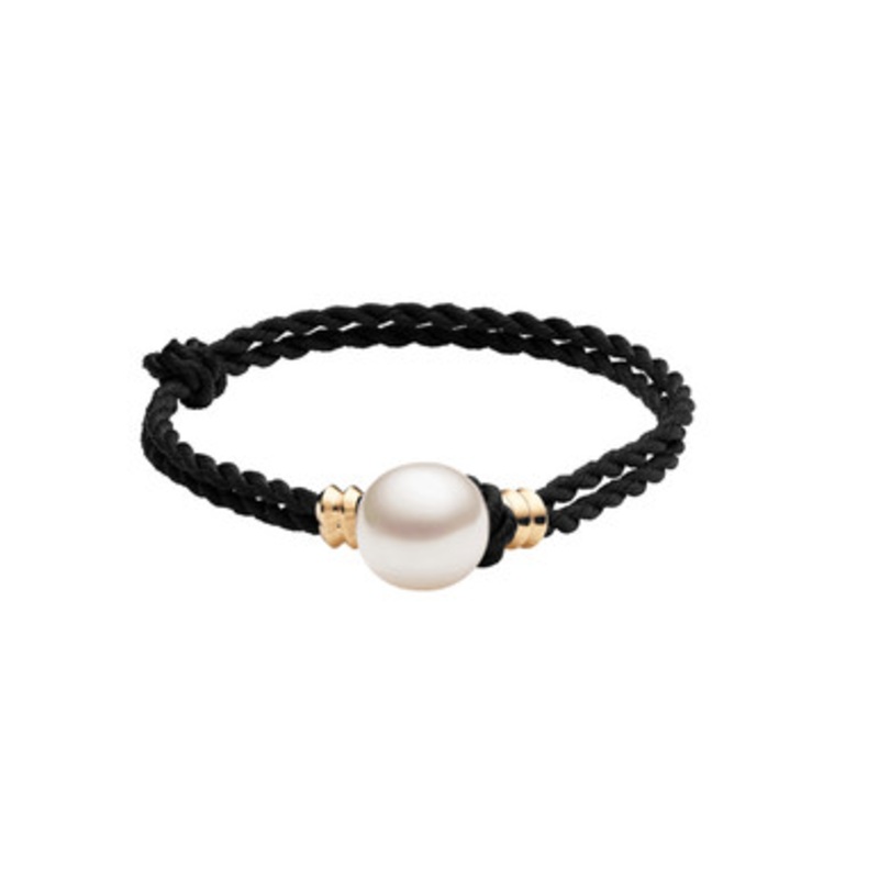 Wetsuit Black Silk Bracelet with South Sea Circle Pearl  [JBOTH0854]