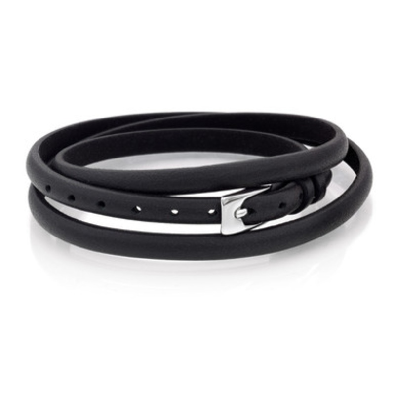 Black Leather Triple Wrap Bracelet [2YLTH1479]