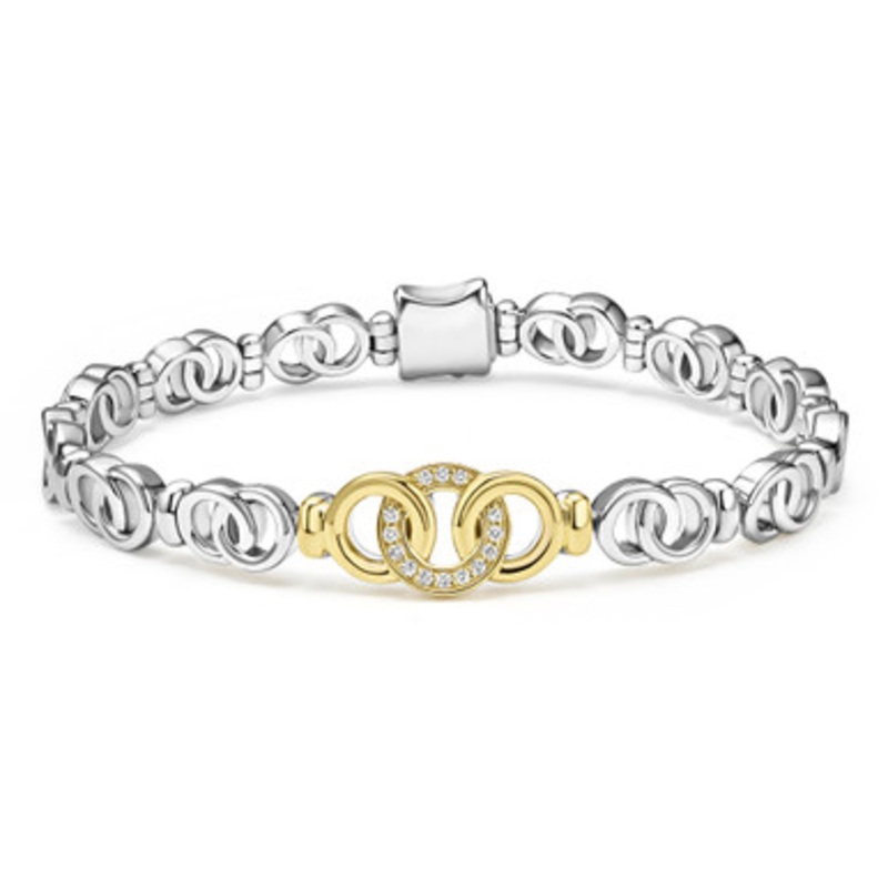 Signature Caviar Two Tone Interlocking Diamond Bracelet [JBOTH1225]