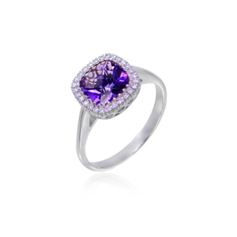 Amethyst Ring in 18k White Gold [3LAMY0426]