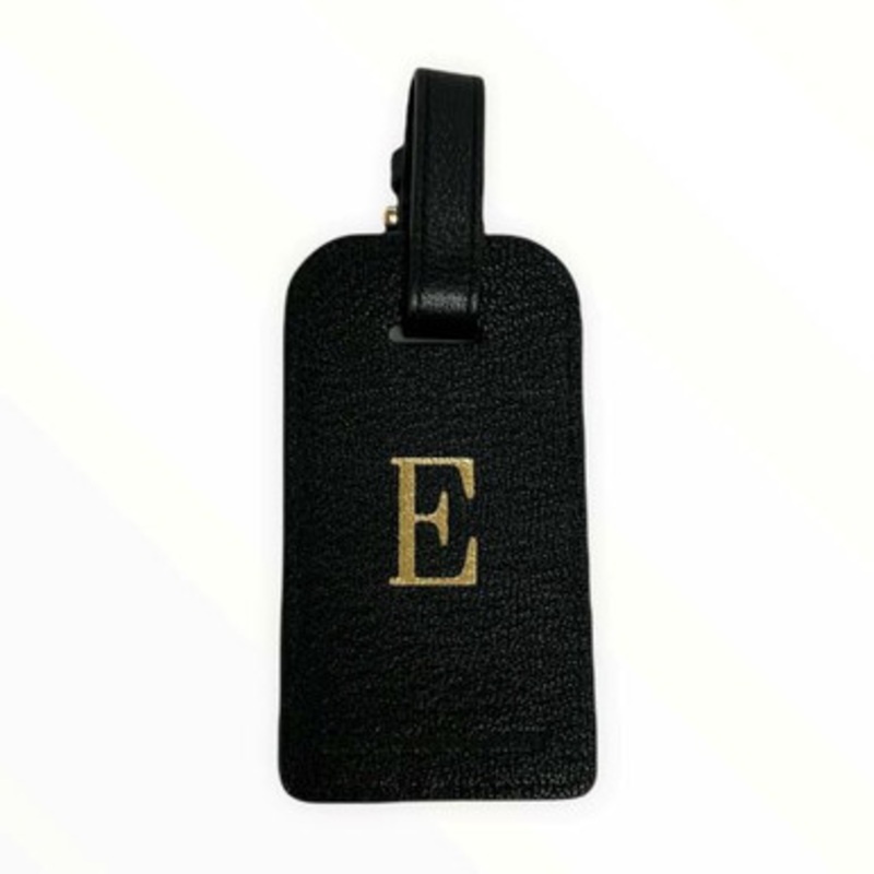 Black Leather Luggage Tag with Initial E [6GIFT4377]