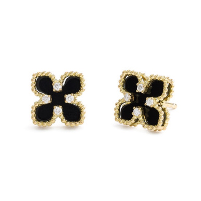 Black Onyx Diamond Flower Earrings [JESTD0537]