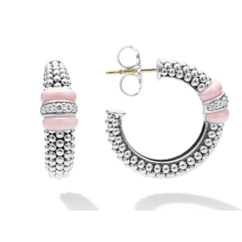 Pink Caviar Diamond Hoop Earrings [JEHOP0379]