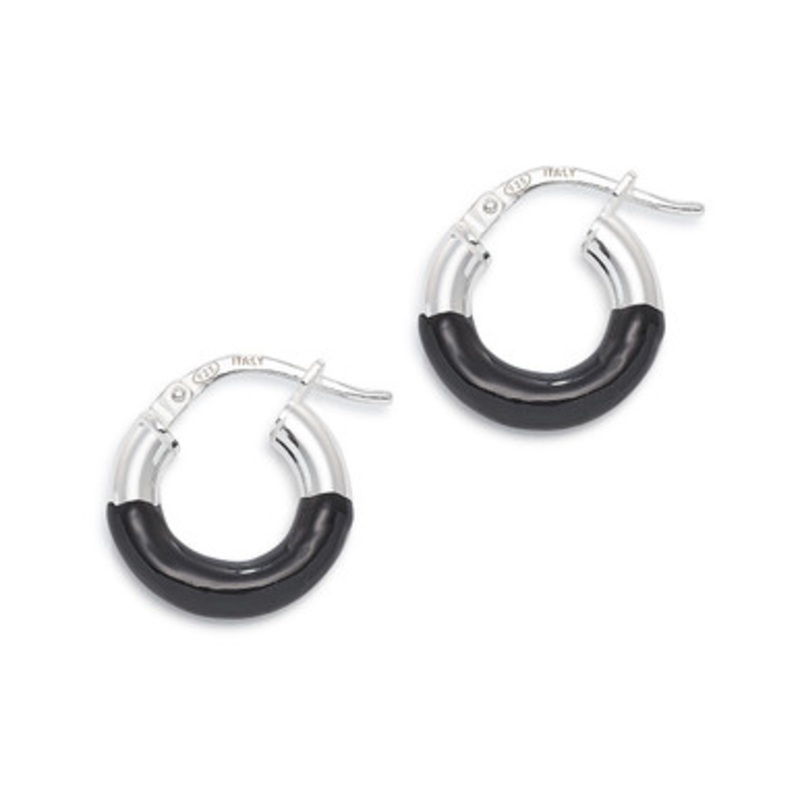 Black Enamel Hoop Earrings [JEHOP0093]