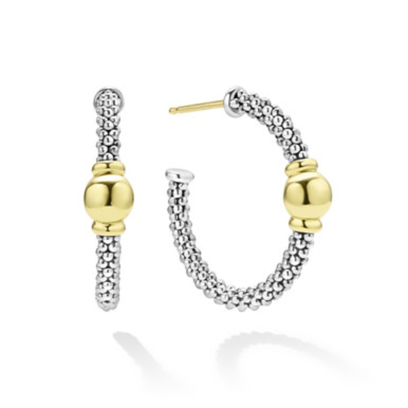 Signature Caviar Two Tone Station Hoop Earrings [JEHOP0560]