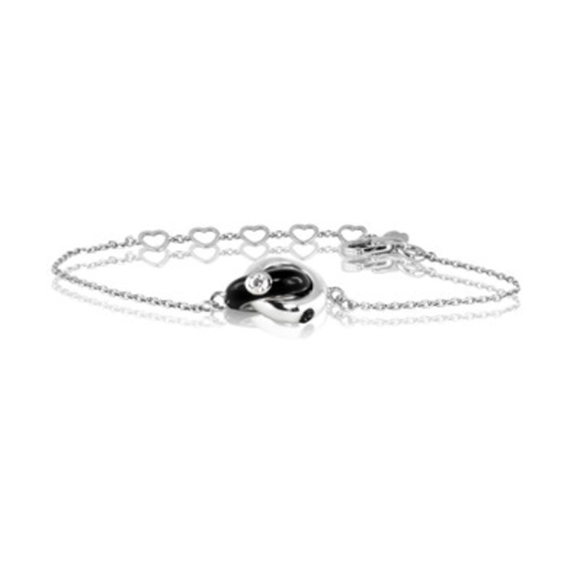 White Gold, Black Enamel & Diamond Link Bracelet [JBOTH0152]
