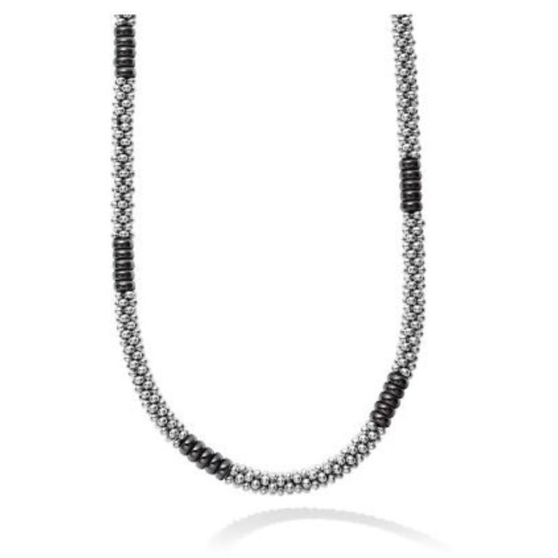 Black Caviar Ceramic Beaded Station Necklace [JNOTH0350]