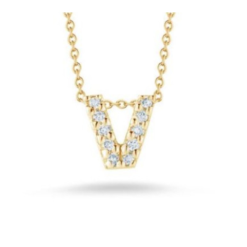 Tiny Treasures Diamond Letter ‘V’ Necklace [JNPEN0428]