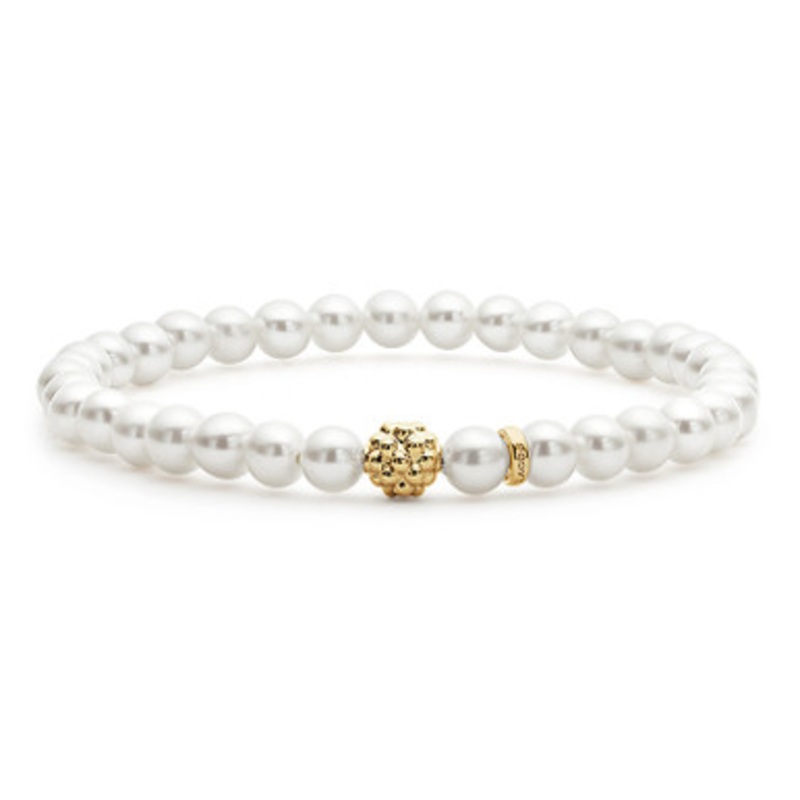 PEARL GOLD STATION BEAD BRACELET [2CPFB0329]