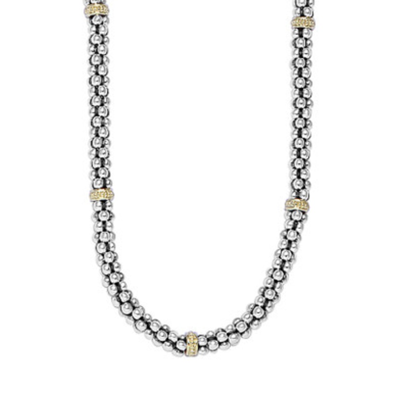 5MM GOLD STATION CAVIAR BEADED NECKLACE [2YLNK0333]