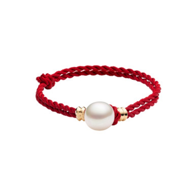 Coral Red Silk Bracelet with South Sea Circle Pearl  [JBOTH0856]