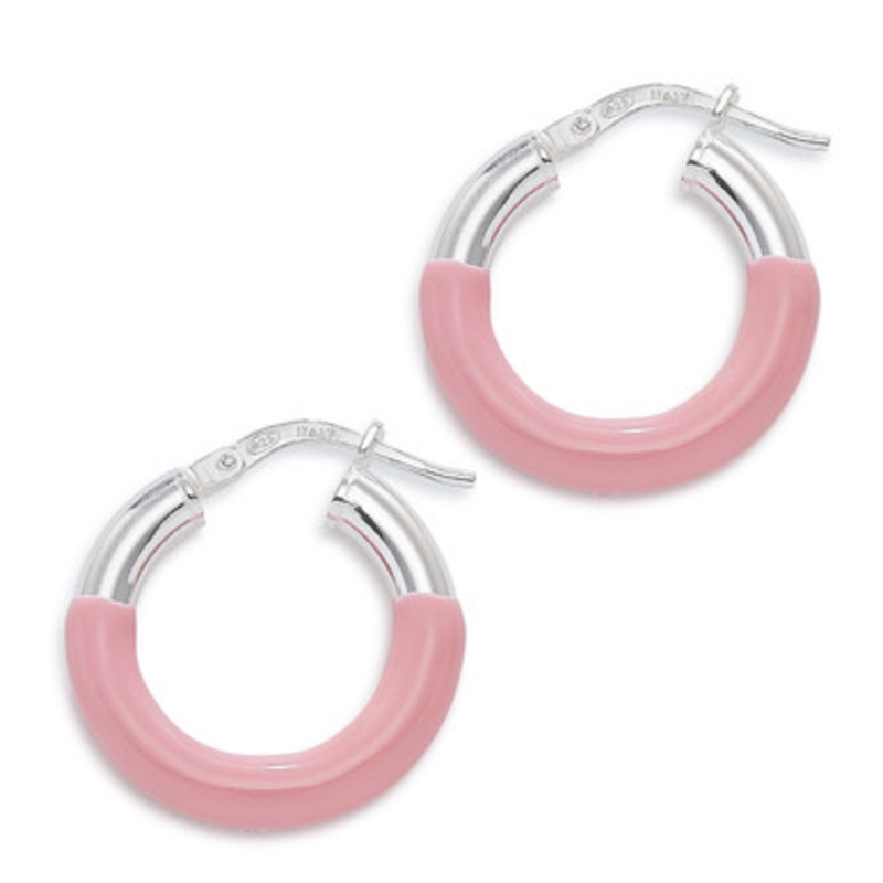 Salmon Pink Enamel Hoop Earrings [JEHOP0085]