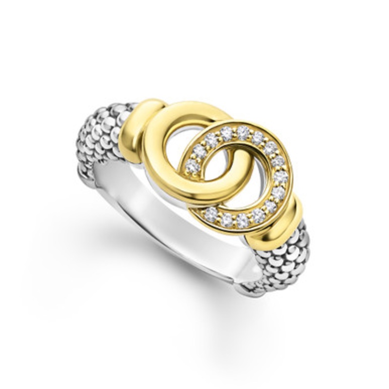 Signature Caviar Two Tone Interlocking Diamond Ring [JROTH1213]
