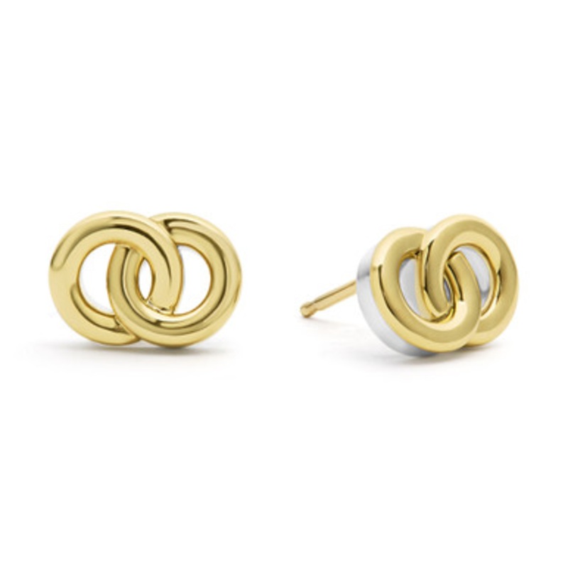 Signature Caviar Two Tone Interlocking Stud Earrings
 [JESTD0554]