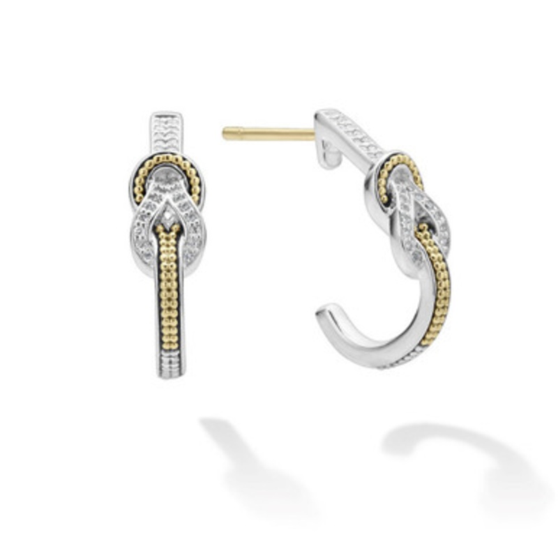 TWO TONE KNOT DIAMOND HALF HOOP EARRING [2YSHP0618]