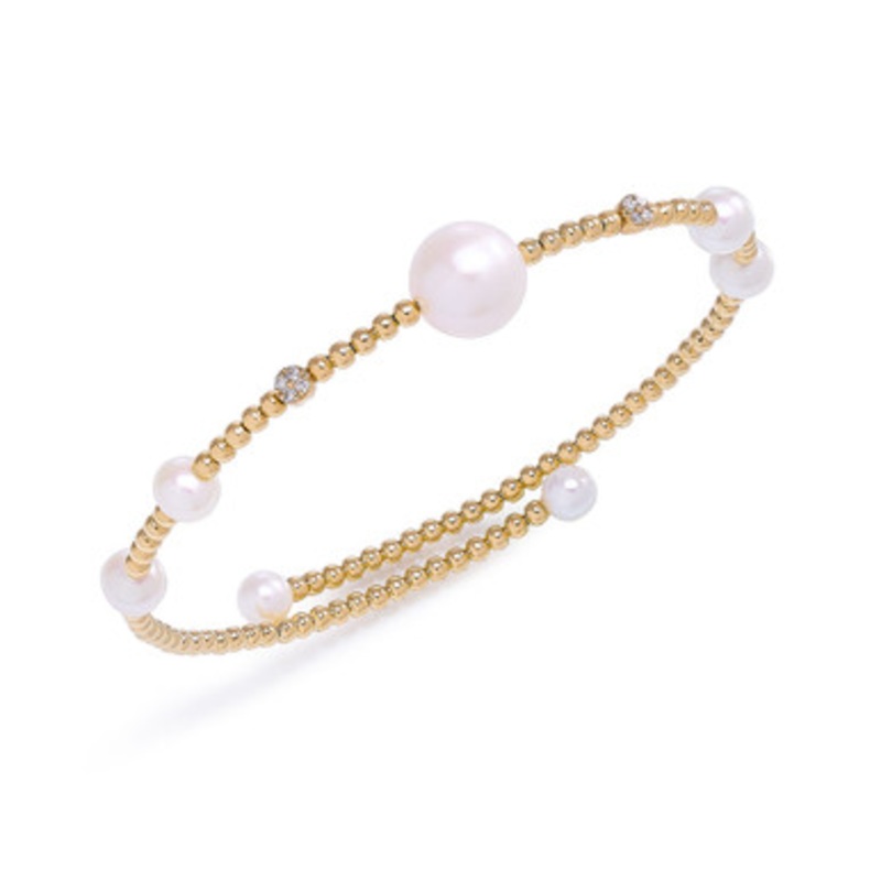 Beaded Flexible Pearl Bangle Bracelet [JBBAC0443]