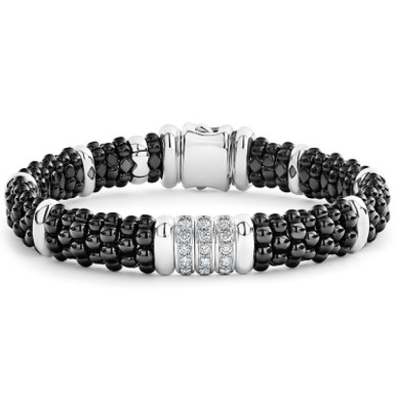 Black Caviar Ceramic and Diamond Station Bracelet [2YSDB0321]