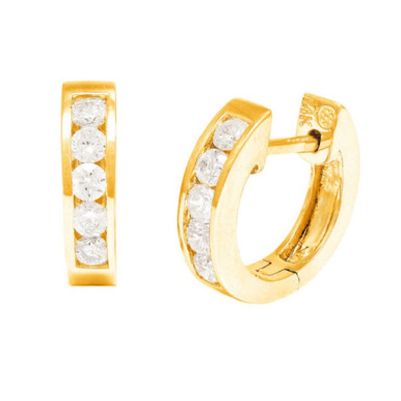 Channel Set Diamond Huggie Hoop Earrings [1EAD10284]