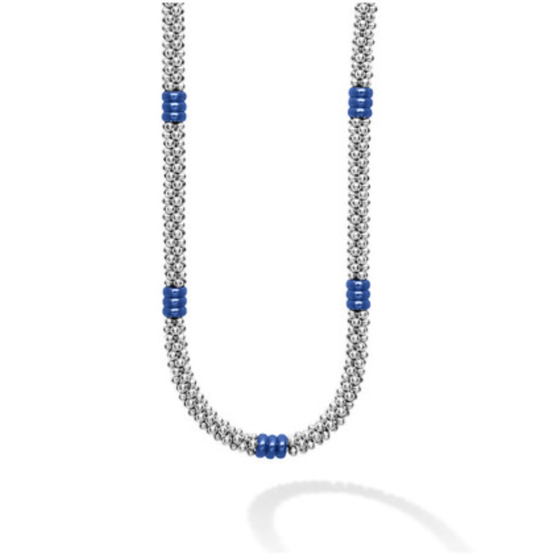 Ceramic Three Bead Station Caviar Necklace [2YLNK0371]