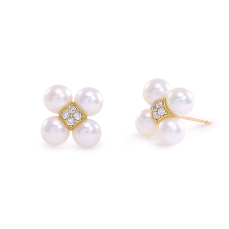 Sequence Pearl Stud Earrings with Diamonds [JEOTH0689]