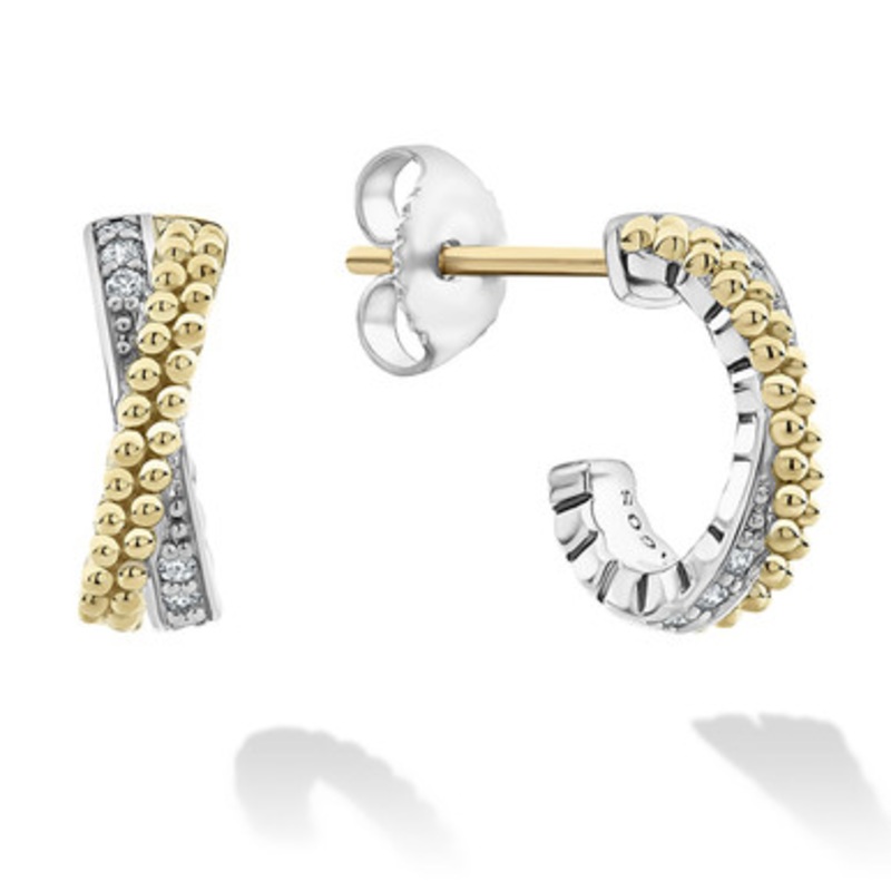 SMALL GOLD CAVIAR X DIAMOND HOOP EARRINGS [2YSHP0568]