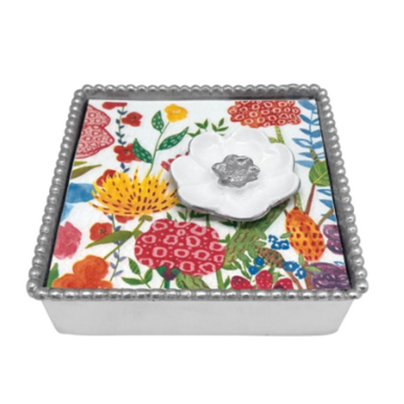 White Flower Beaded Napkin Box [GGTAB0021]