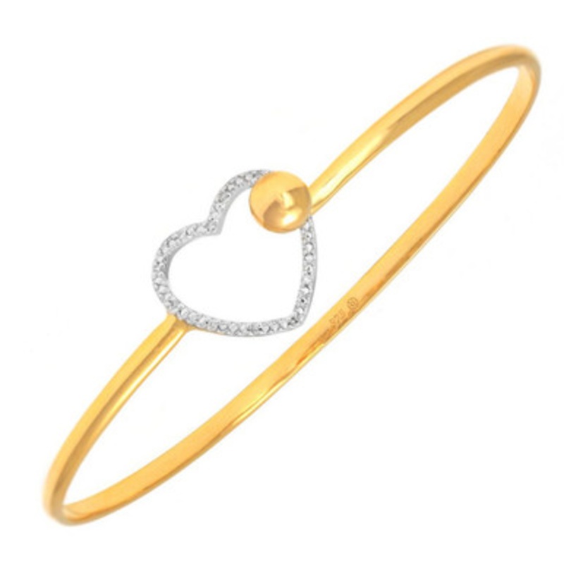 Vermeil Bangle with Diamond Heart Clasp [2YVBR0123]