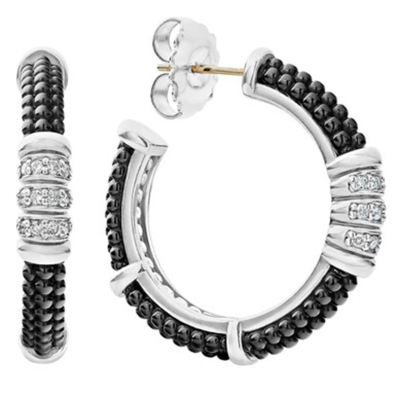 CERAMIC BEADED DIAMOND HOOP EARRINGS [2YSHP0572]